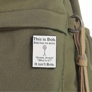 New Bob Knock Knock White Pin Humor Funny Joke Stick Figure